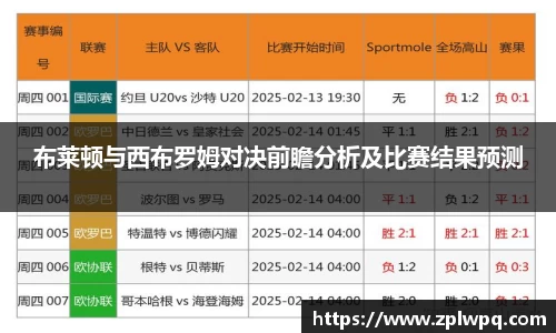布莱顿与西布罗姆对决前瞻分析及比赛结果预测